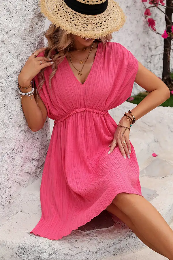 V Neck V Neck Solid Color Mini Dress