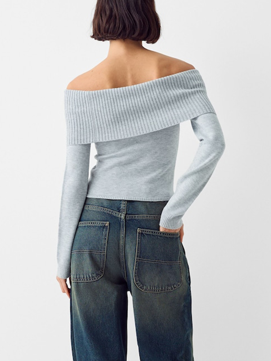 Off-Shoulder Long Sleeve Sweater Tops