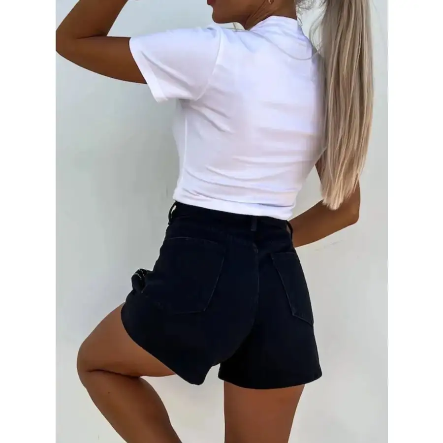 High Waist Wash Denim Shorts