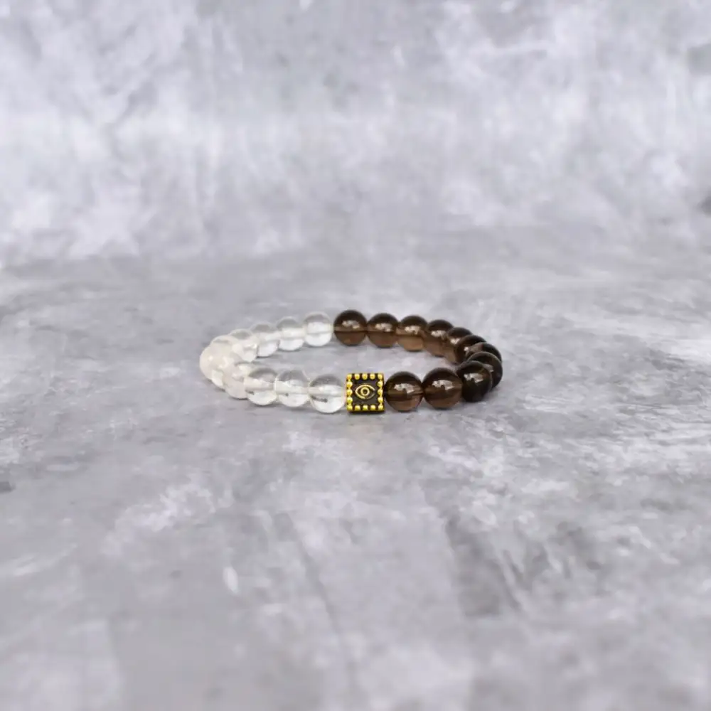 Evil Eye Clear Quartz Smoky Quartz Bead Bracelet