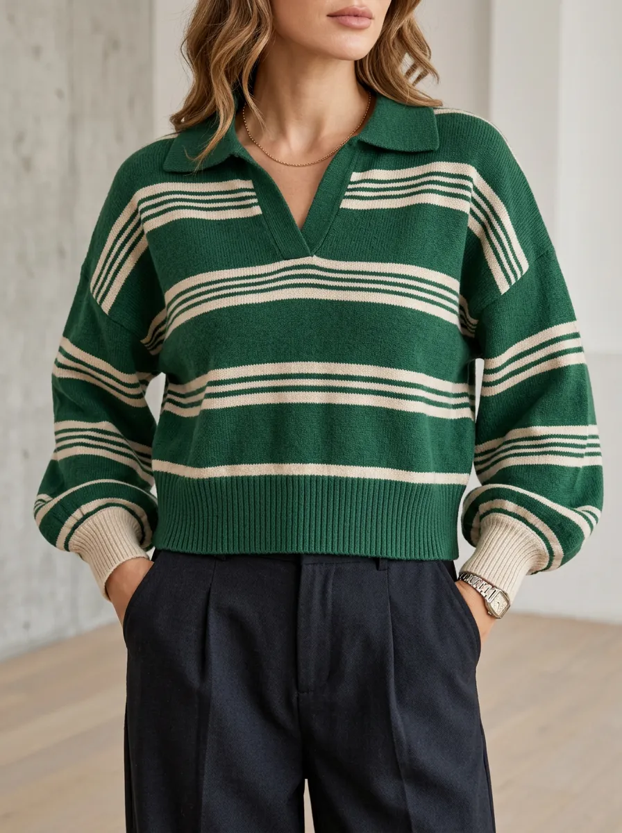 Women's Striped Knit V Neck Sweater for Comfort Inspired Outfits