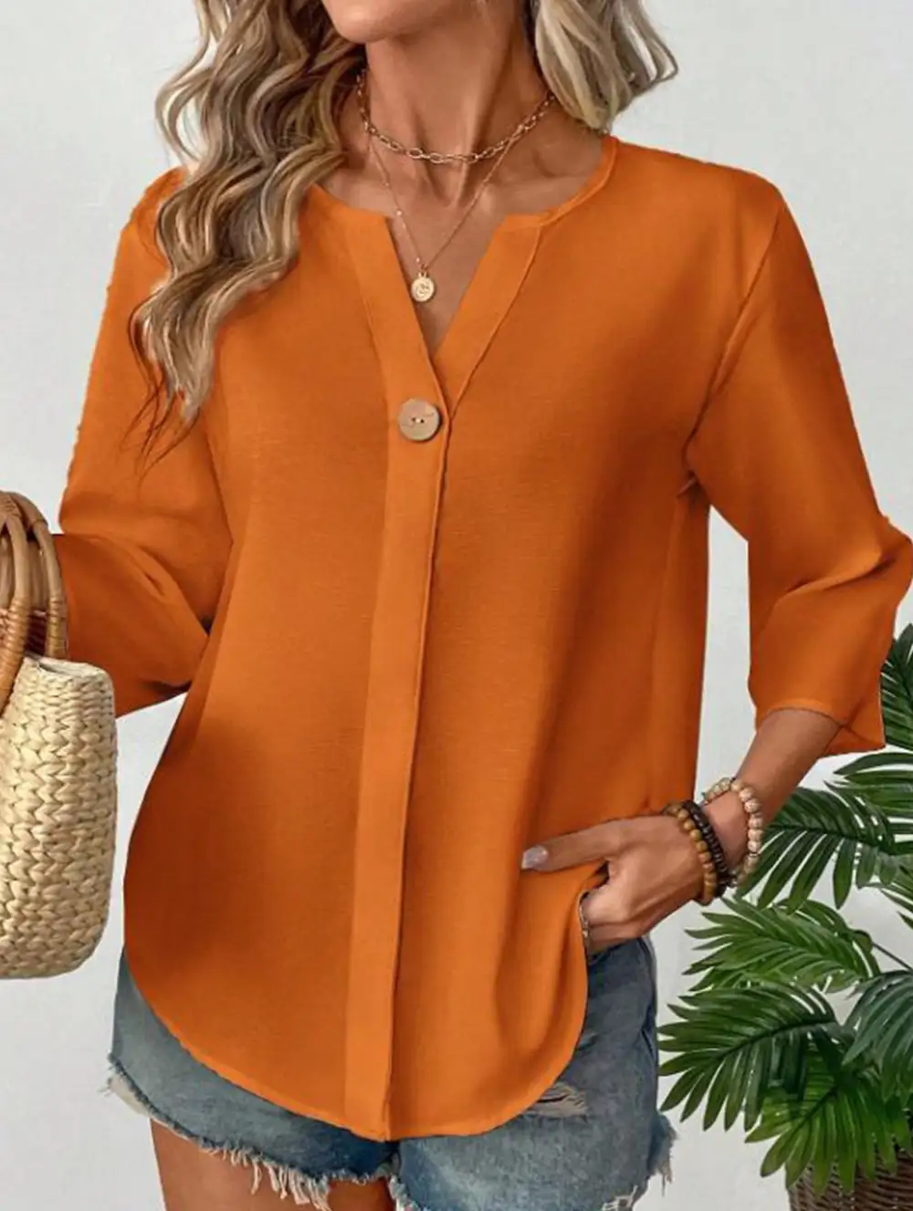 Linen V Neck Button Shirt