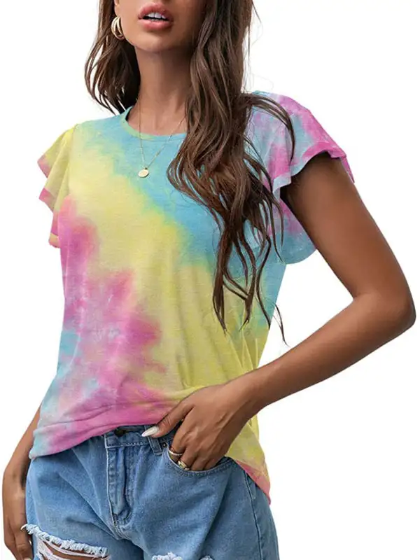Simple Round-Neck Collared Short-Sleeve Knit T-Shirt
