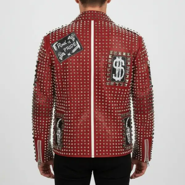 Polished Leather Biker Motorcycle Studded Jacket