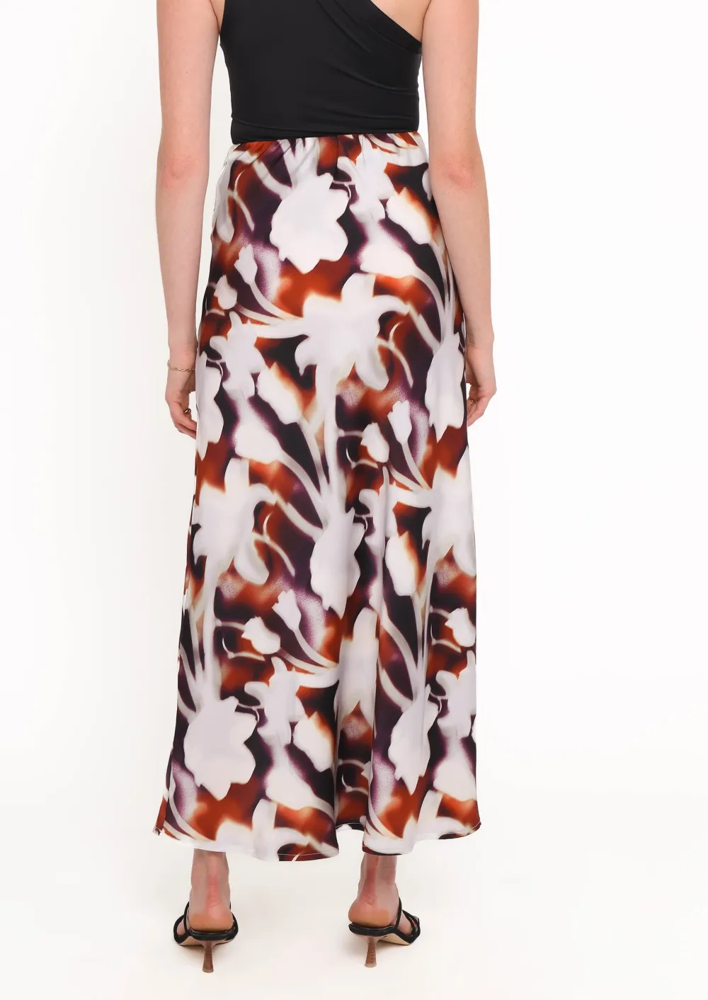 Satin Floral High Rise Skirt