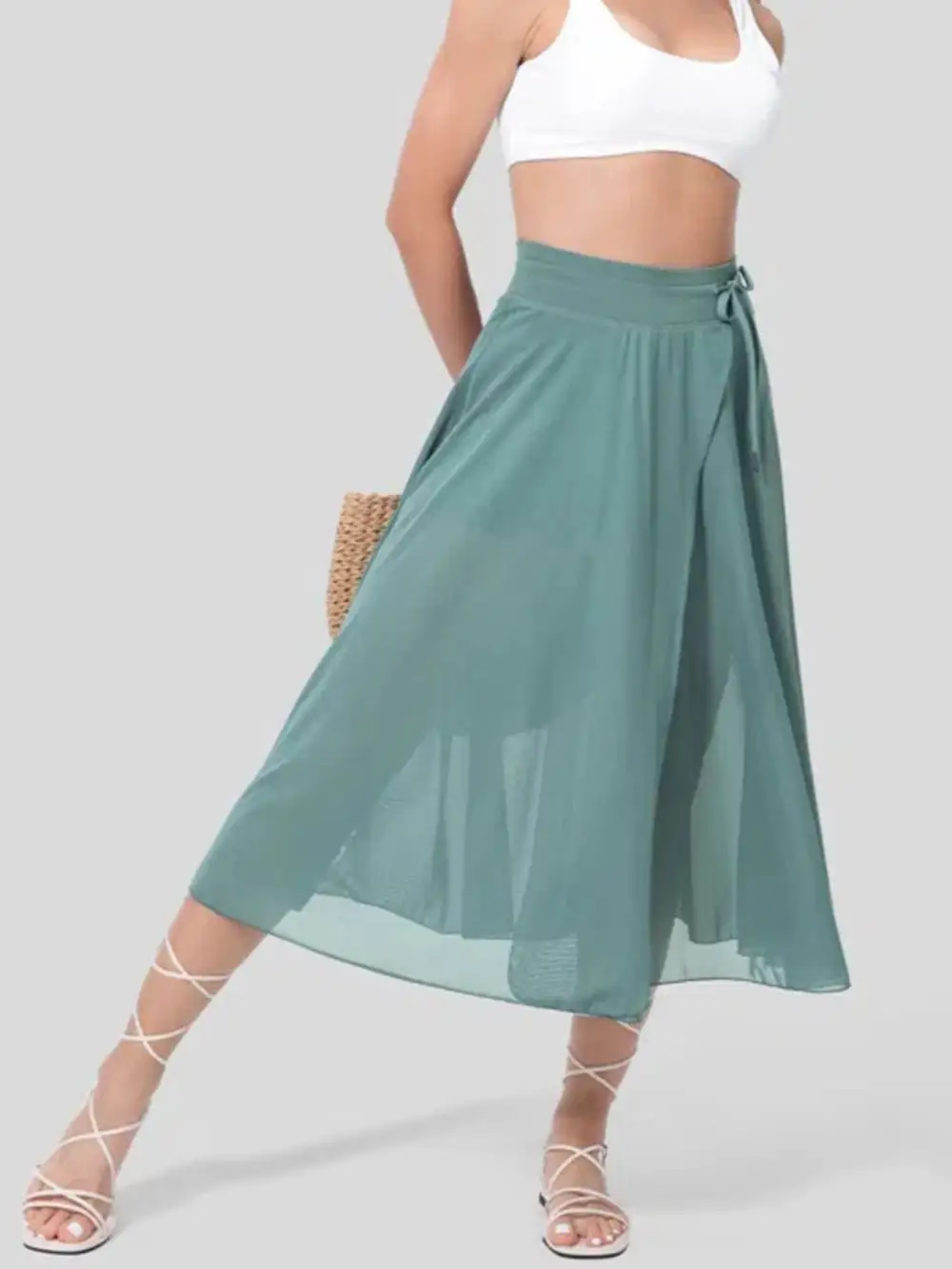 Slit Flowy Skirt with Shorts Liner