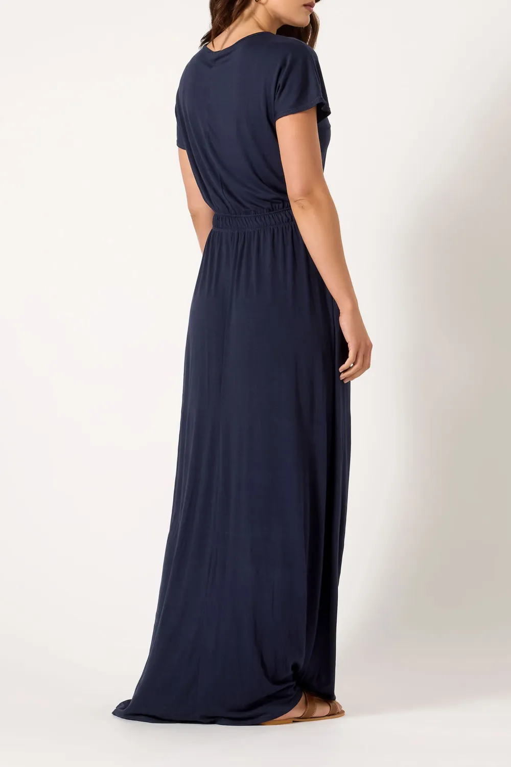 Navy Blue Shirred Waist Daily Maxi Dress