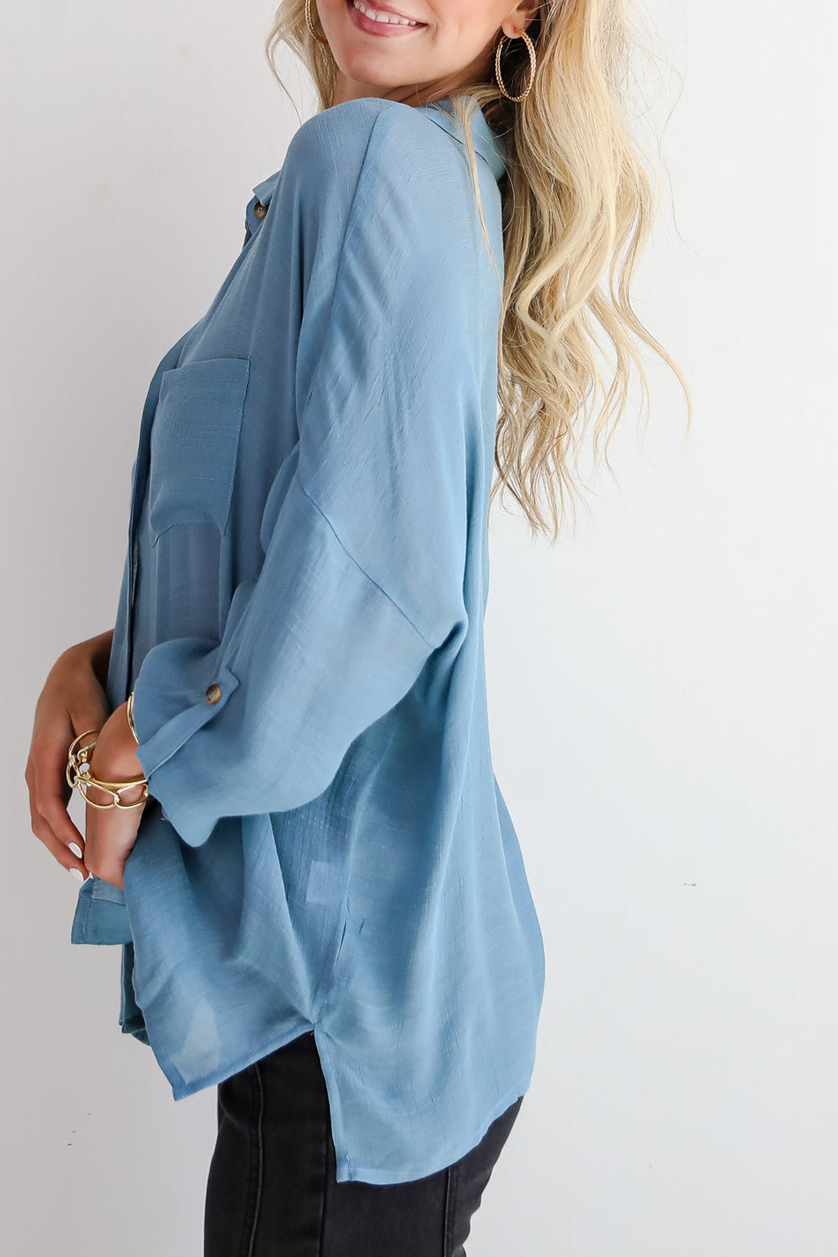 Compelling Composure Oversized Button-Up Blouse