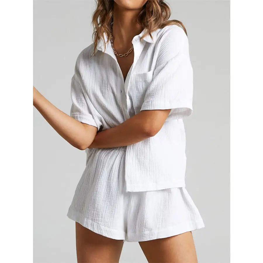 Relaxed Texture Button Up Shirt and Shorts Set