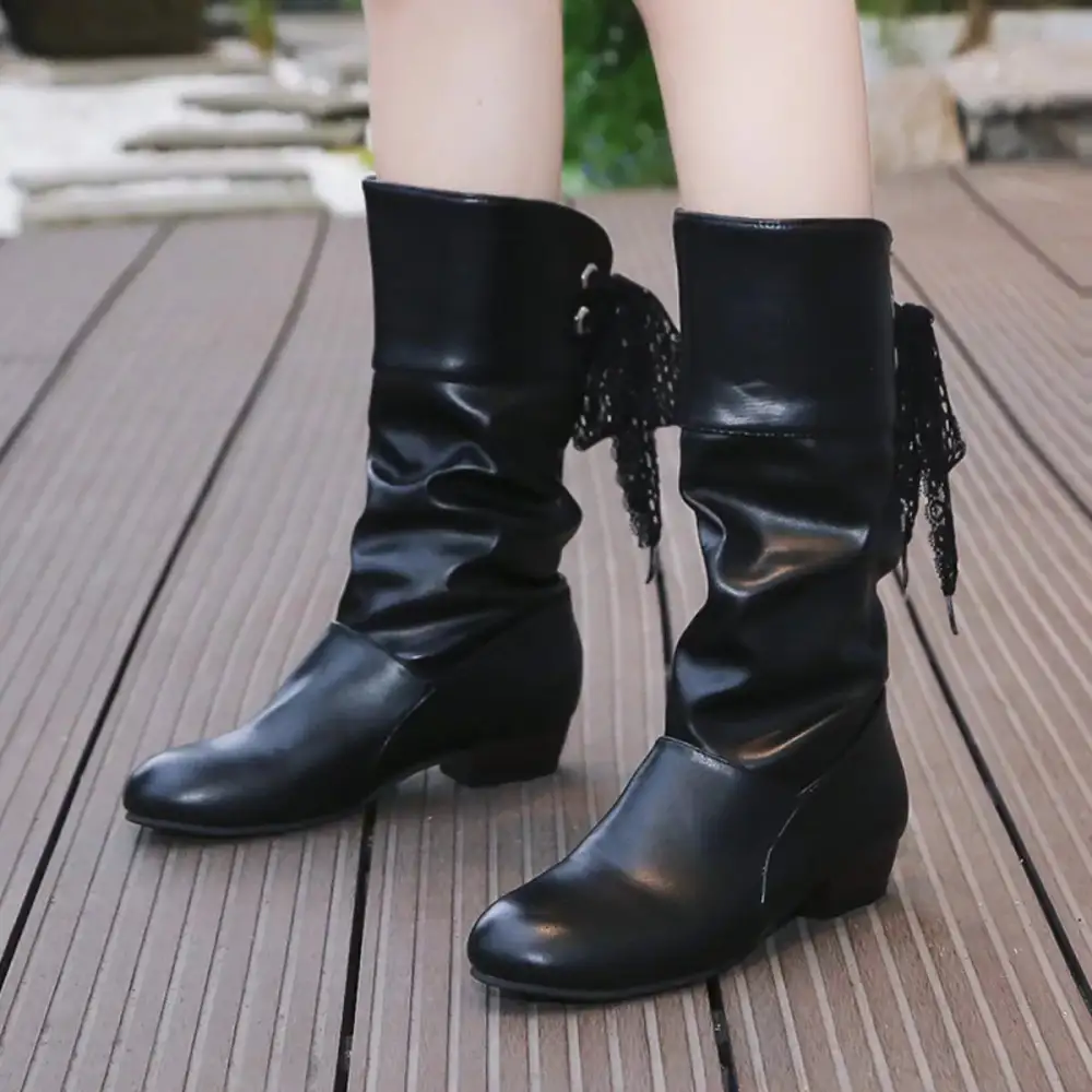 Feminine Round Toe Block Heels Boots