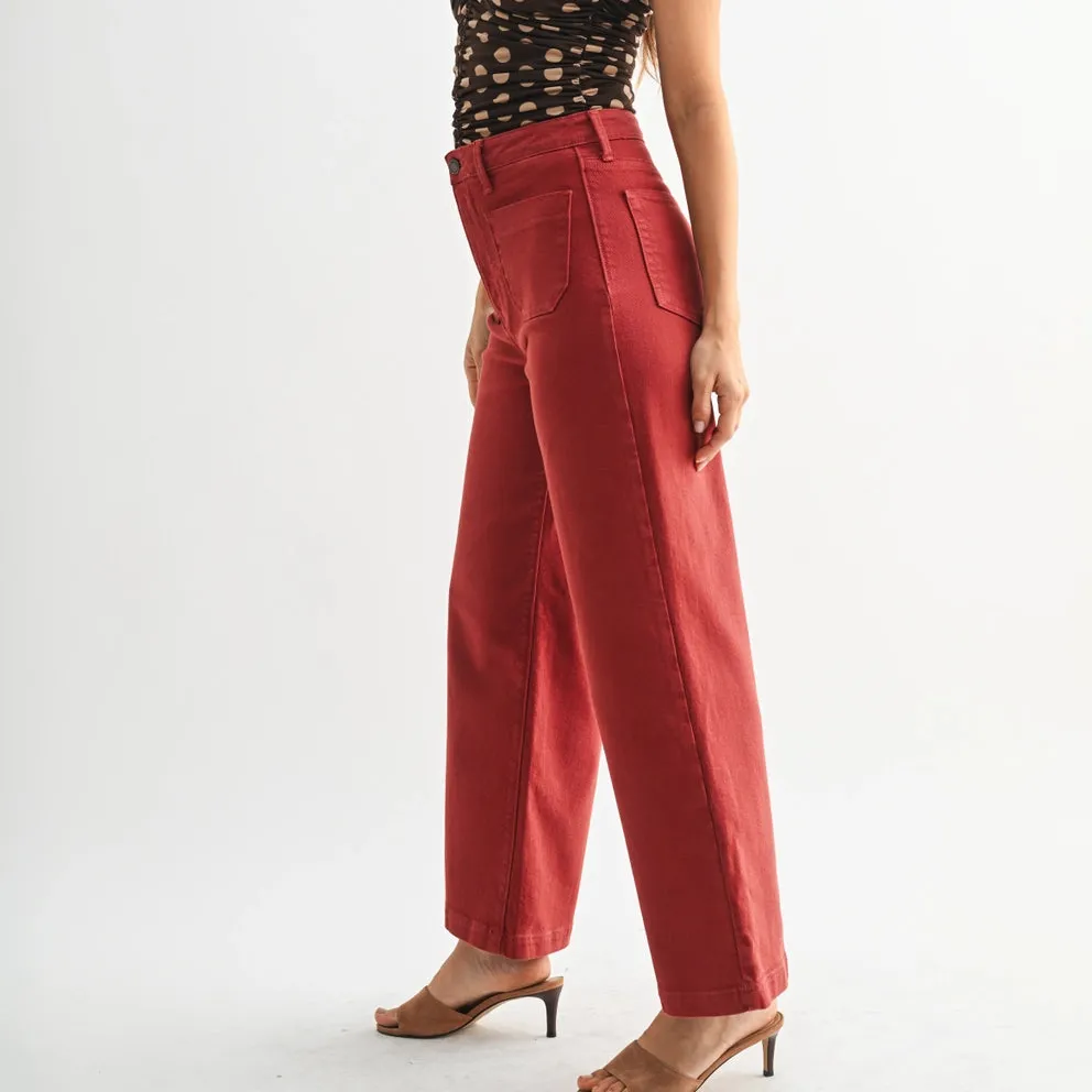 Patch Pocket Wide Leg Jeans
