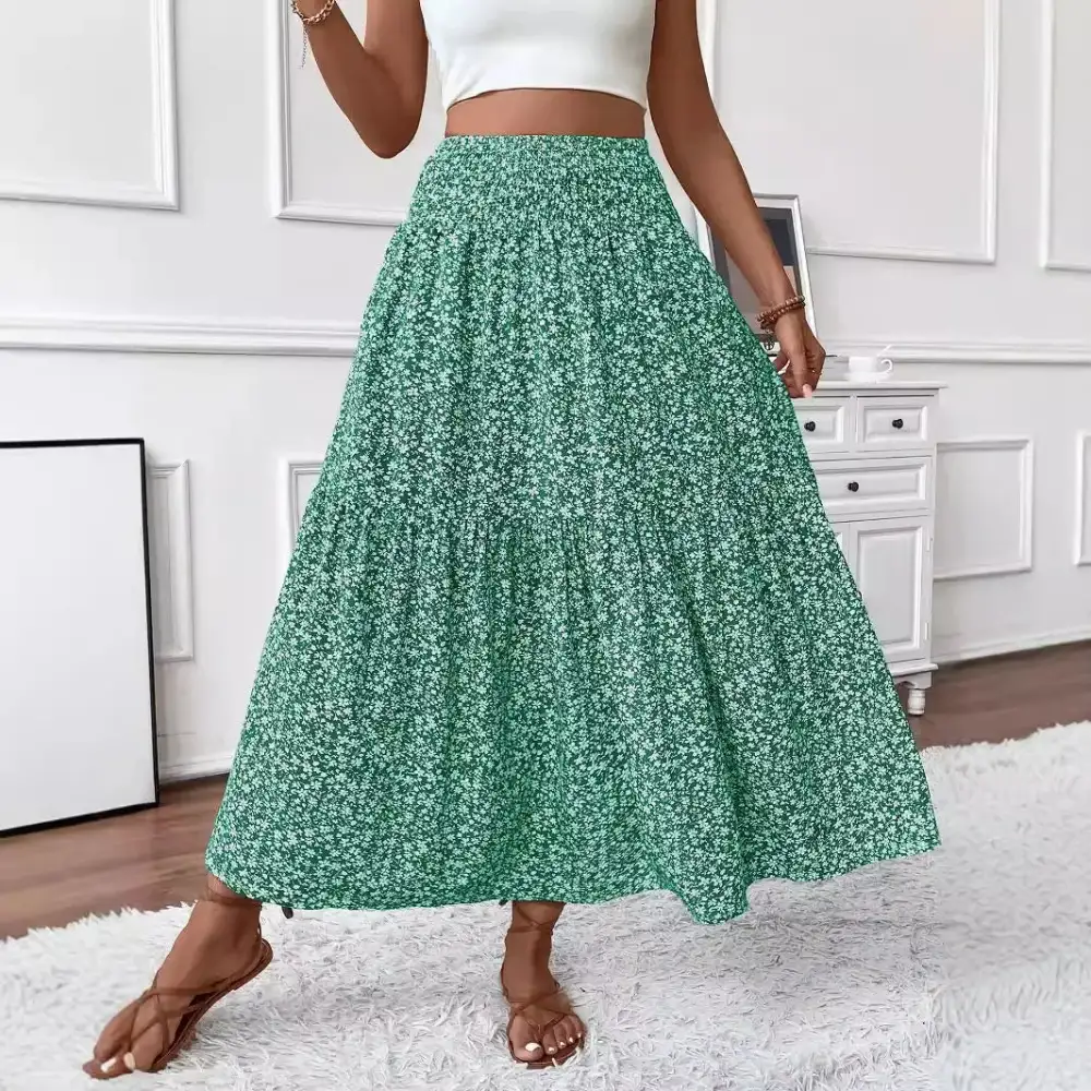 Minimal Denim Floral Printed Skirt