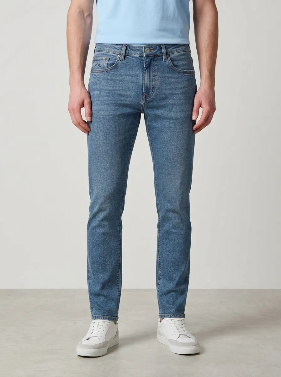 Men's Versatile Weekend Mountain Logo Embroidered Stretch Denim Jeans