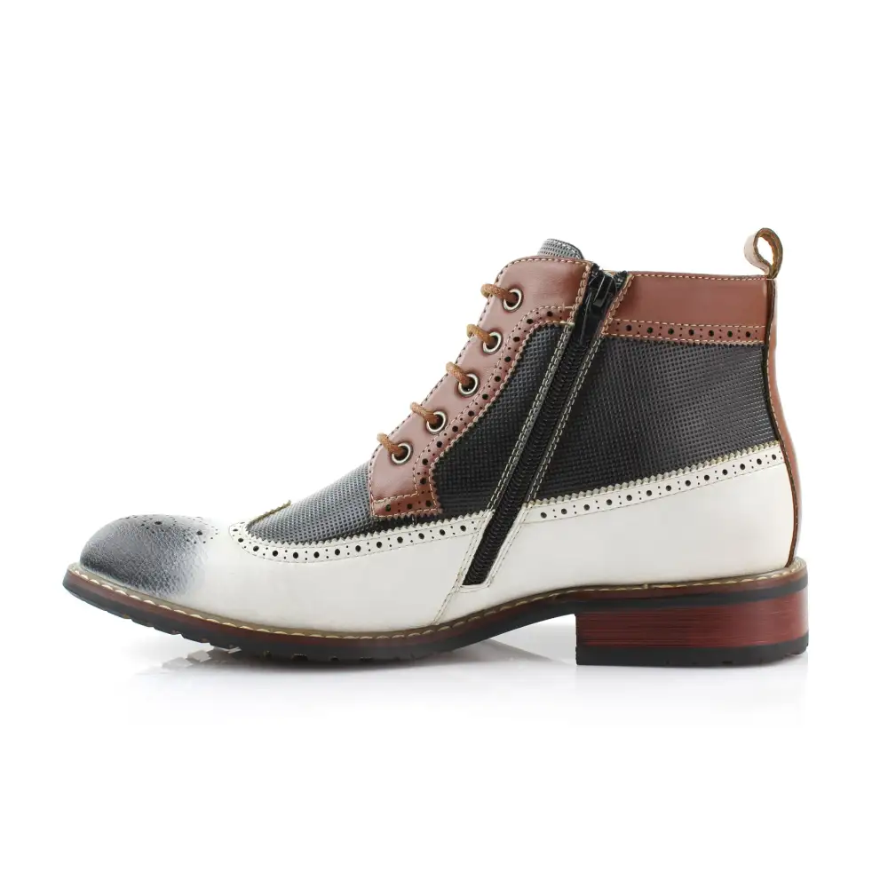 Faux-Leather Embossed Burnished Motorcycle Boots