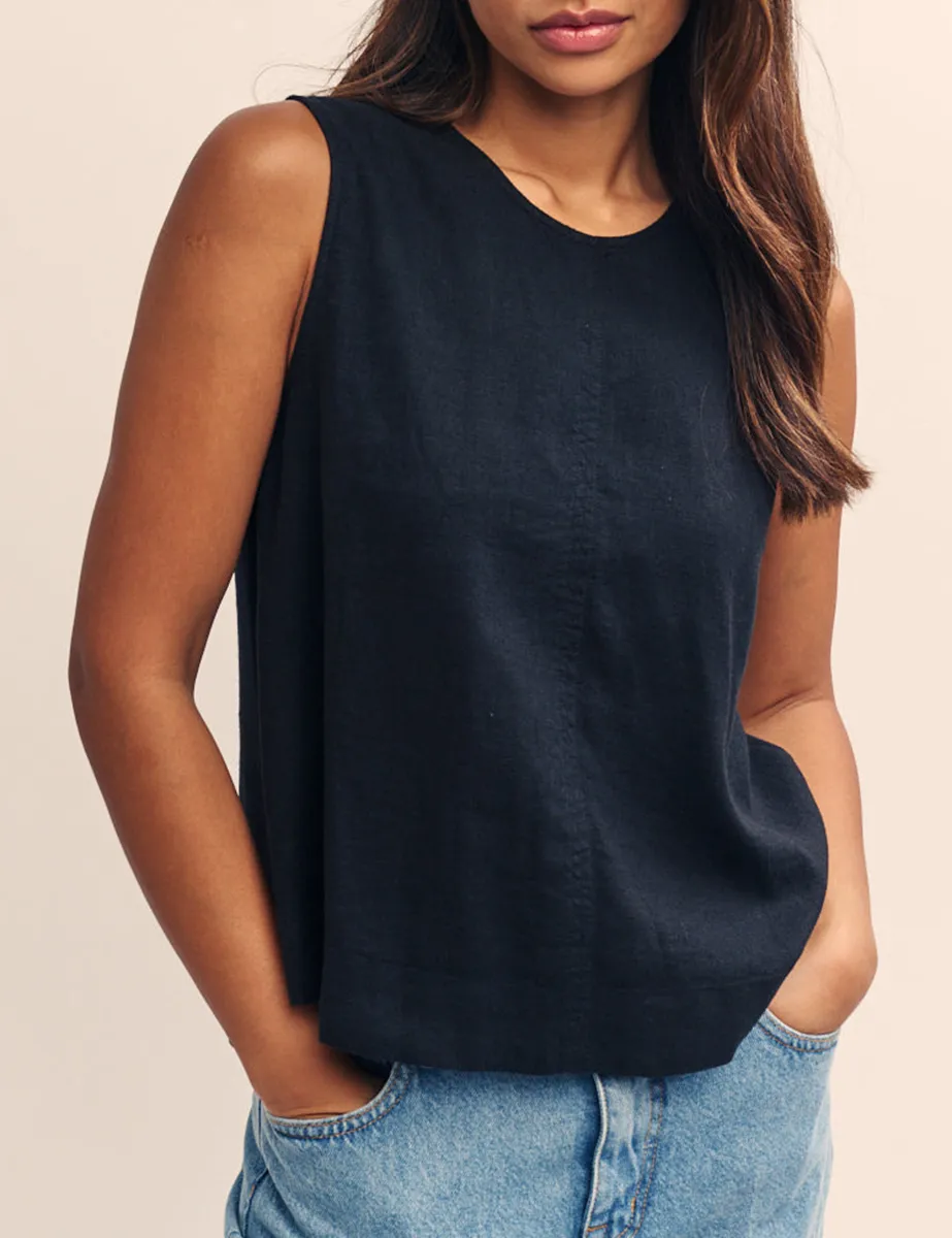 Black Linen-blend Swing Top