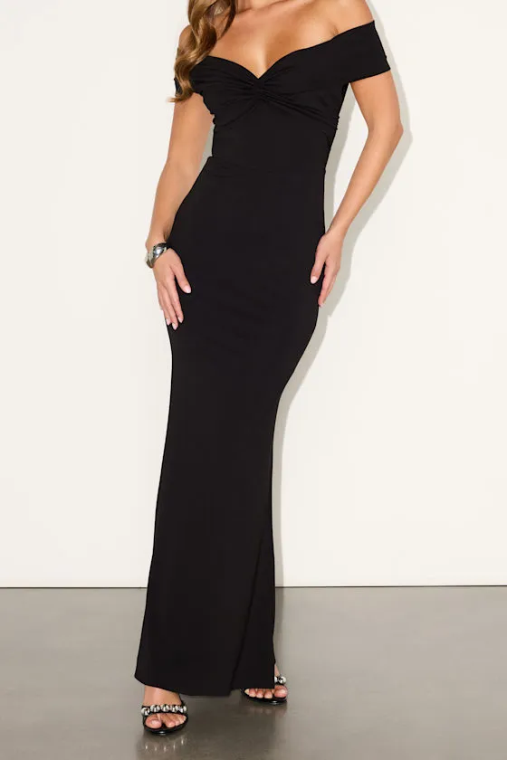 Katerina Black Twist-Front Off-The-Shoulder Maxi Dress