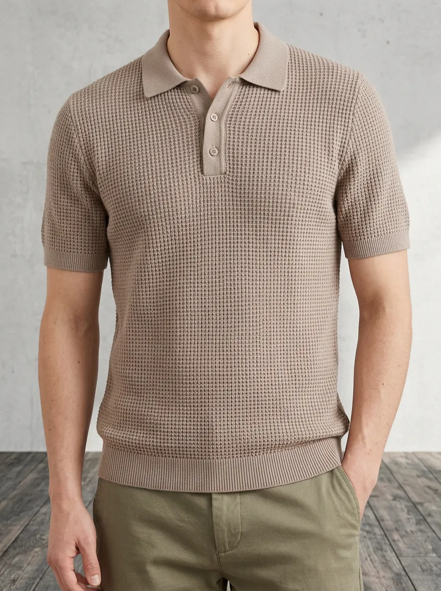 Men's Minimalist Essential Waffle Knit Polo Shirt