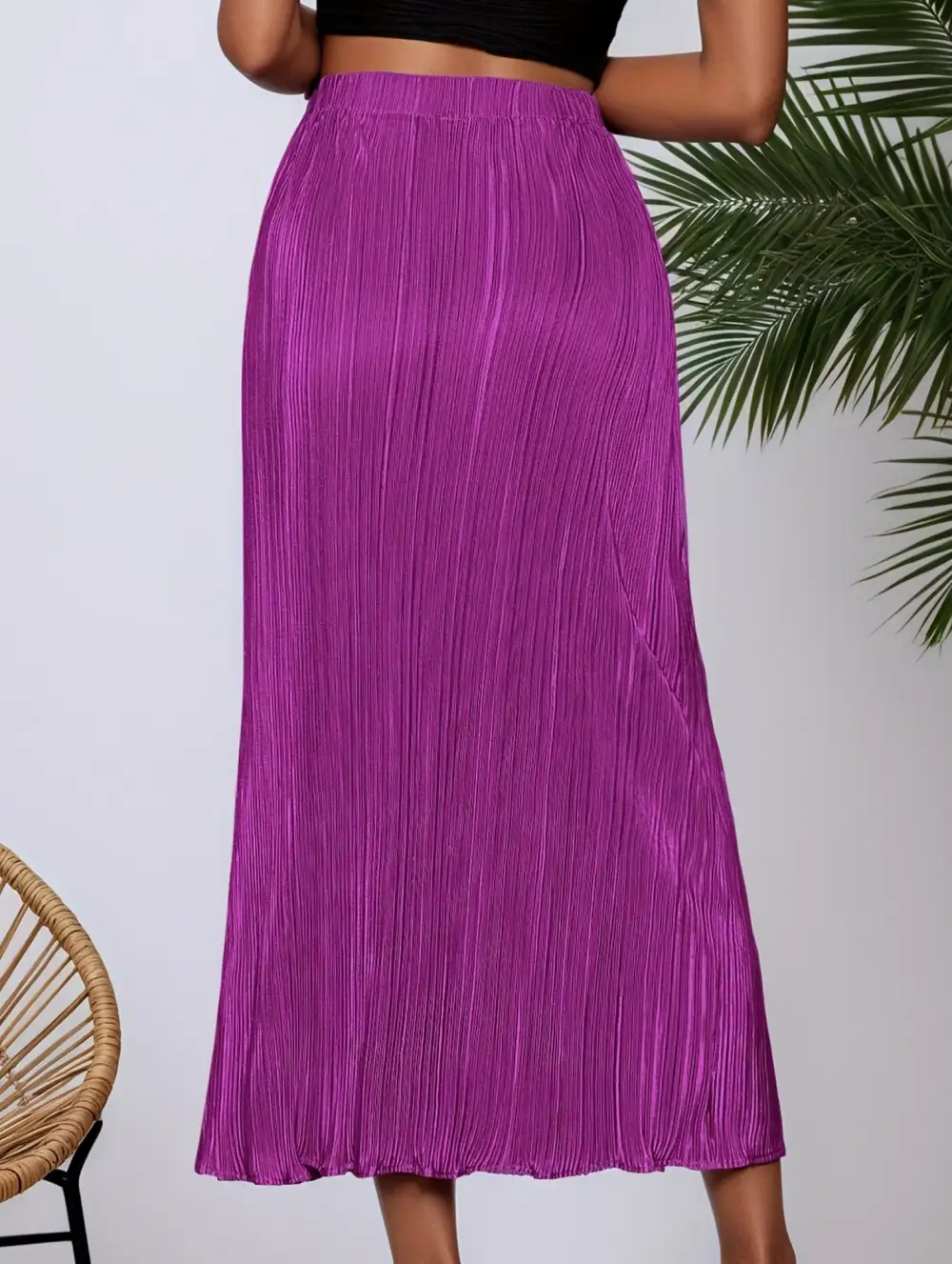 High Waist Slit Pleated Skirt