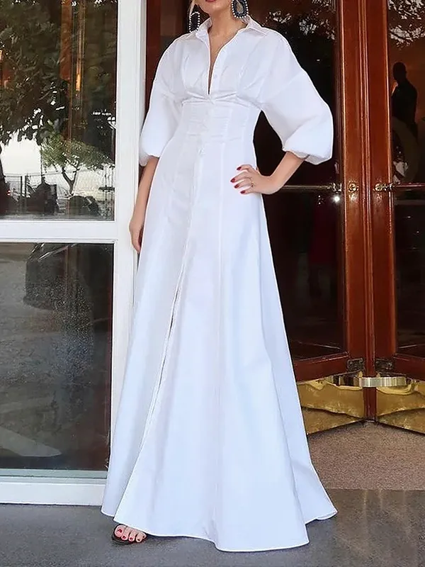 High Buttoned Long Maxi Dress
