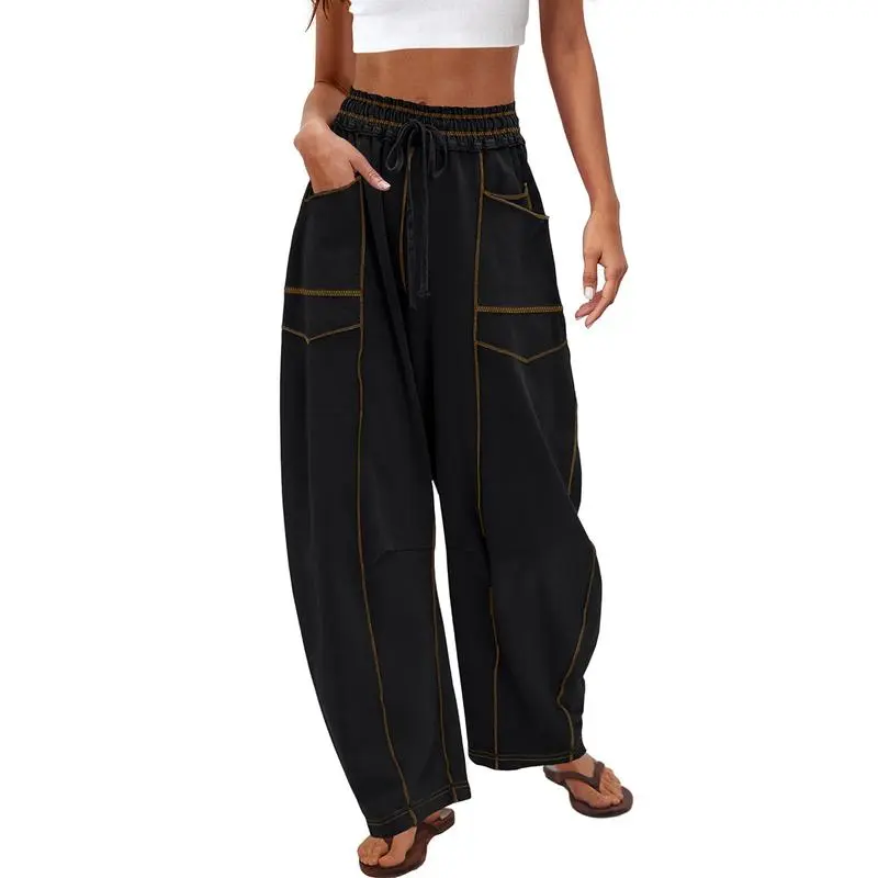 9PACKWomen'S Baggy Barrel Pants Wide Leg LoungeDrawstring Sweatpants With Pockets Minimalist BottomsCasual Style Comfortable Breathable