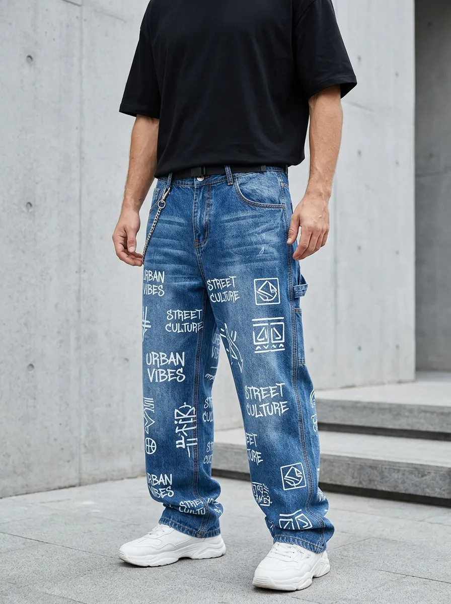 Men's City Inspired Streetwear Graffiti Jeans