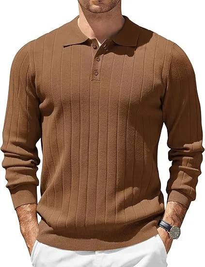Mens Long Sleeve Knit Polo Sweater