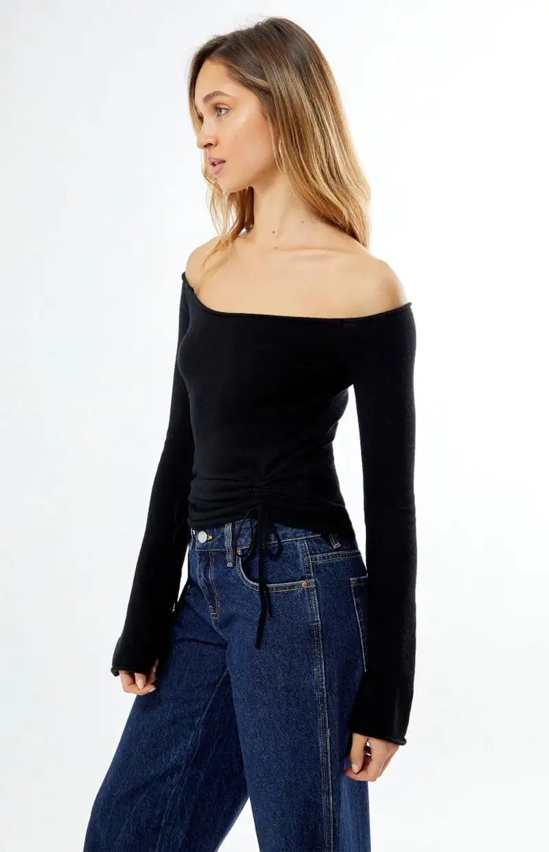 LA Hearts Carrie Cinched Off-The-Shoulder Sweater