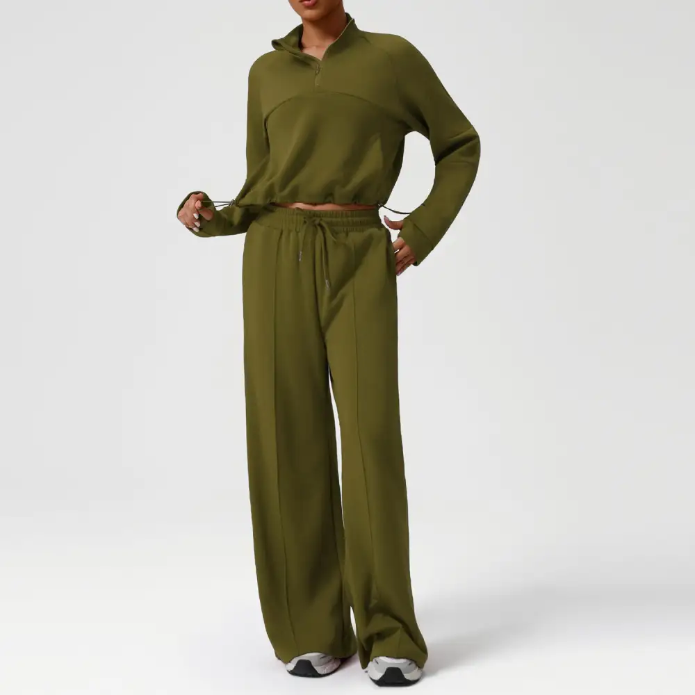 High-Waist Wide-Leg Hoodie and Joggers Active Set
