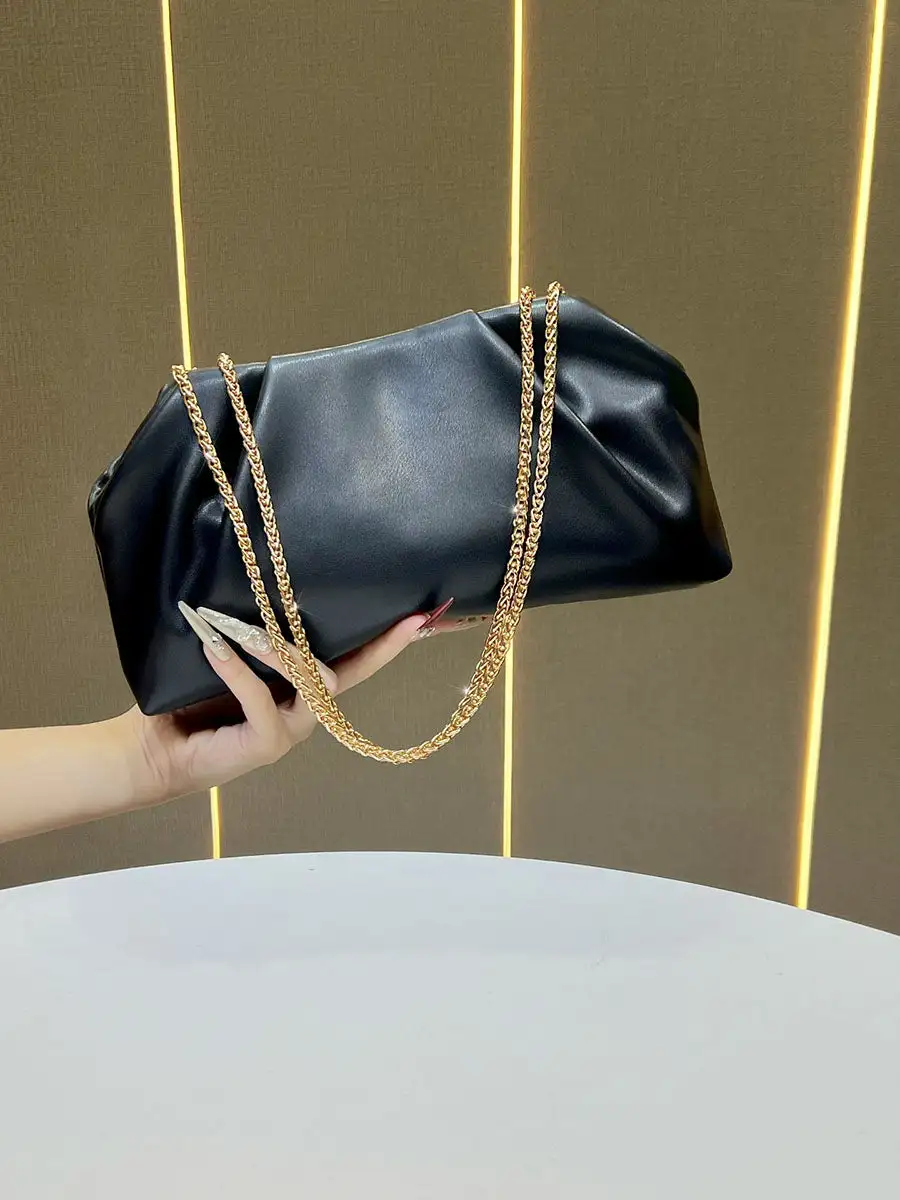 Pleated Chain Zip Shoulder Bag