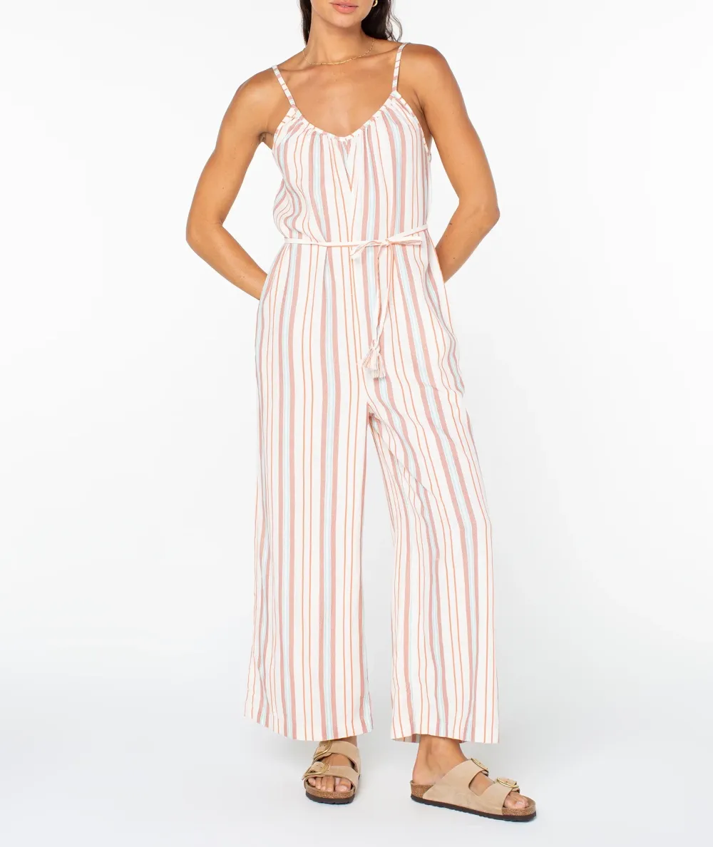 Striped Elastic Waist Cinching Long One-Piece Dress