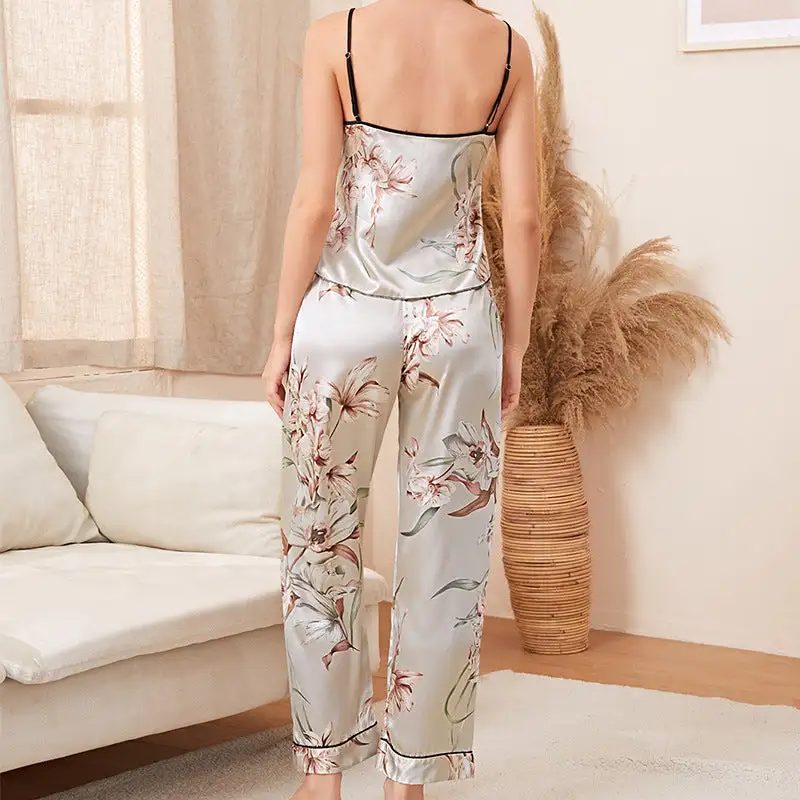 Sakura Two Piece Silk Pajama Set