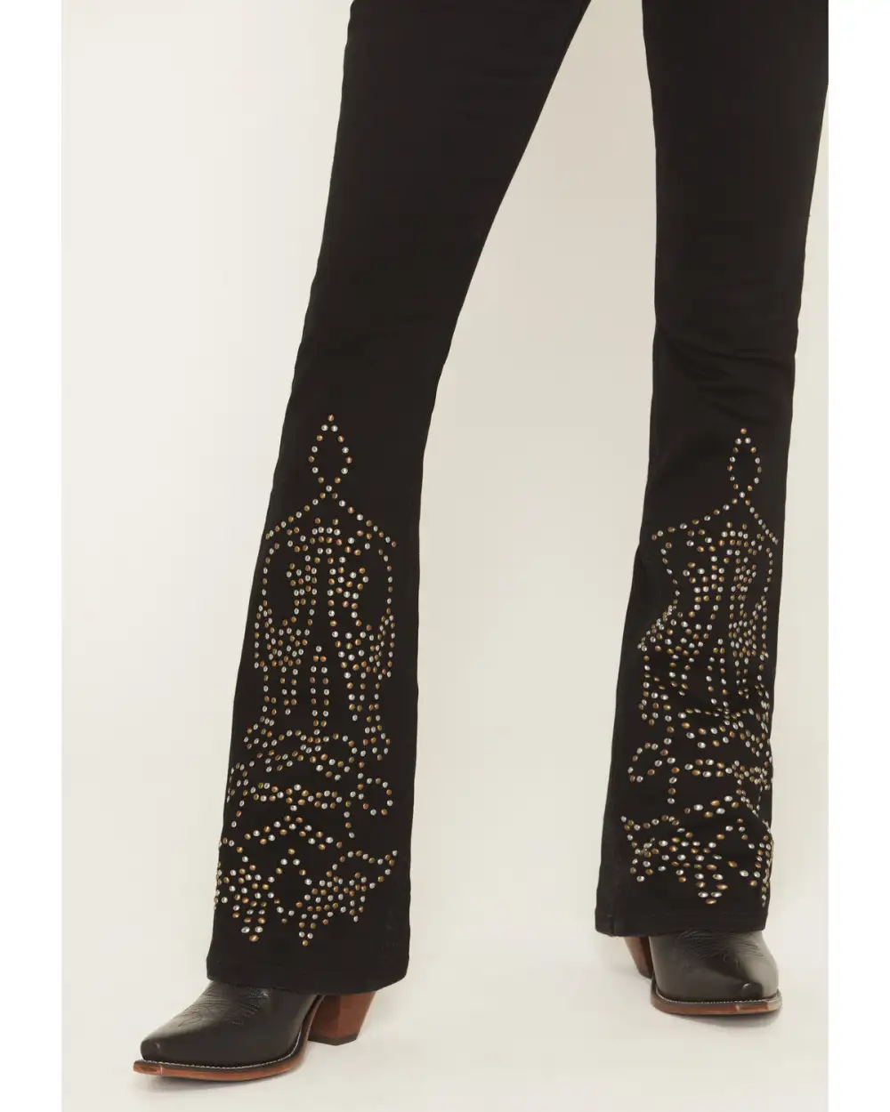 Classic High Rise Bootcut Stretch Denim Studded Jeans