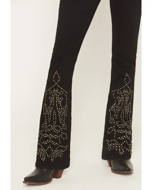 Classic High Rise Bootcut Stretch Denim Studded Jeans
