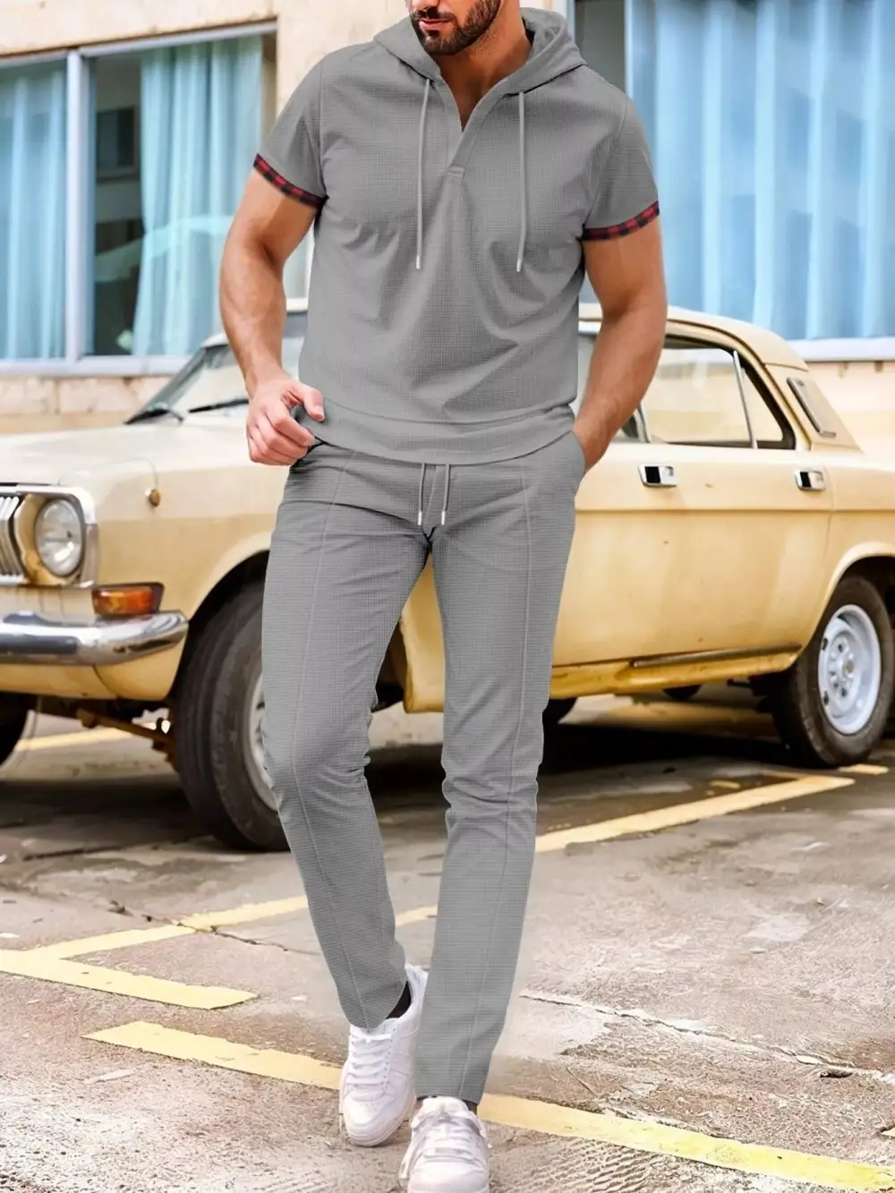 Men's Full Size Casual Short Sleeve Hoodie and