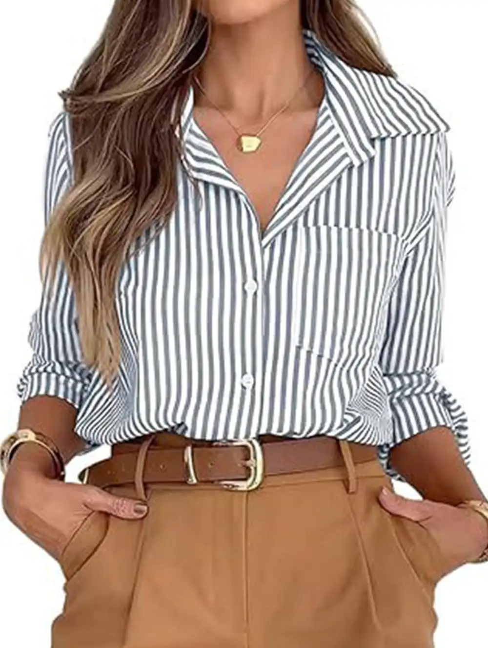 Striped Shirt with Pockets Blouse