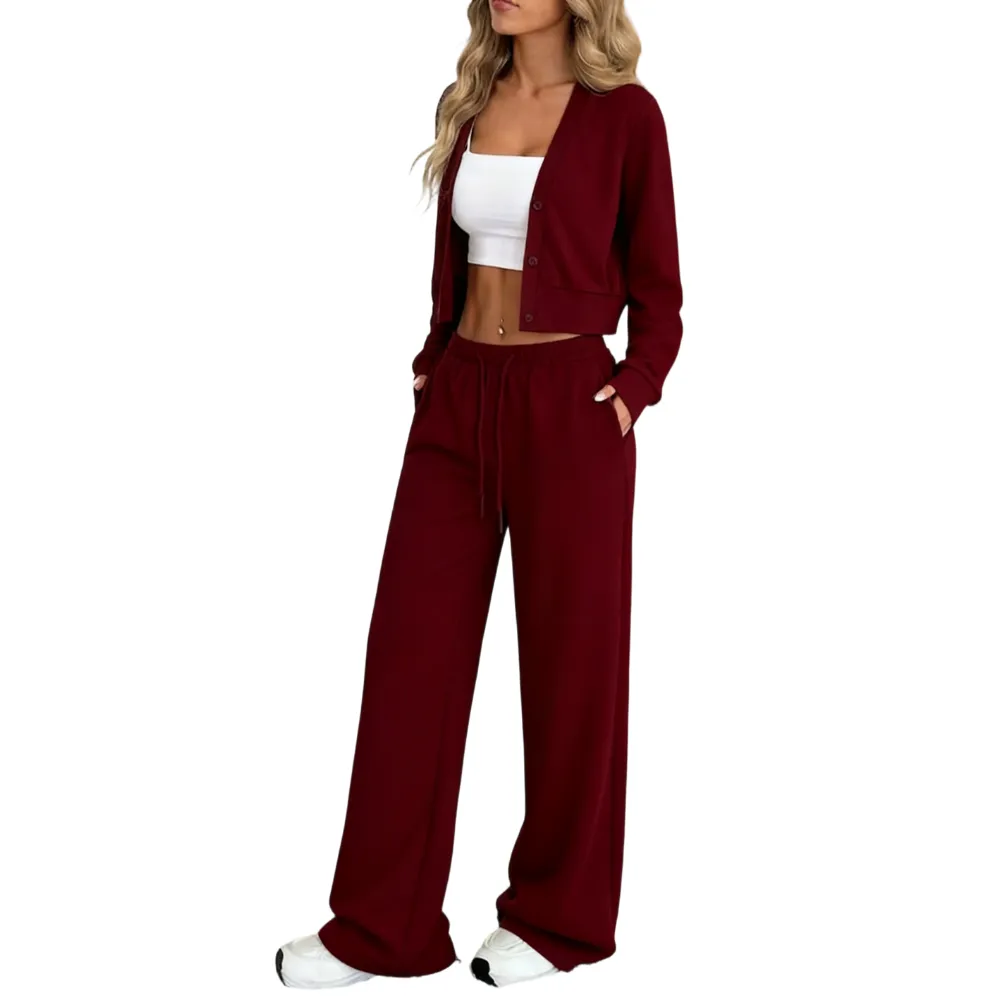 Women's Long Sleeve Jacket & Pants Set, Casual Fashion for Fall Winter