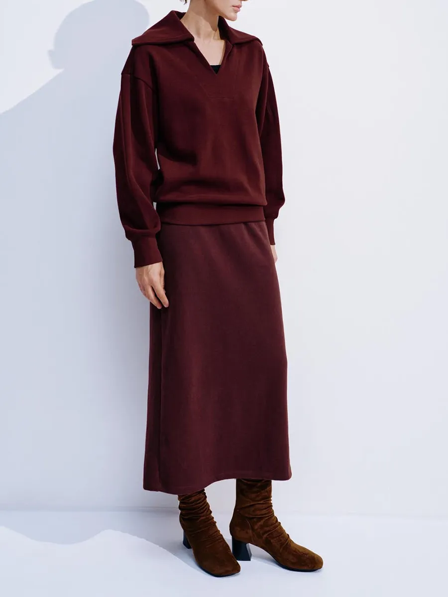 A Light Drak Red V-Neck Casual Sweatshirt For Ladies