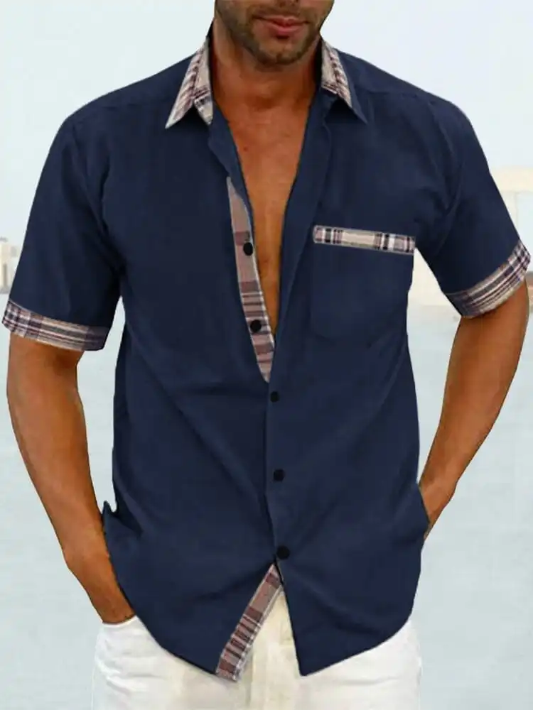 Casual Plaid Collar Linen Shirt