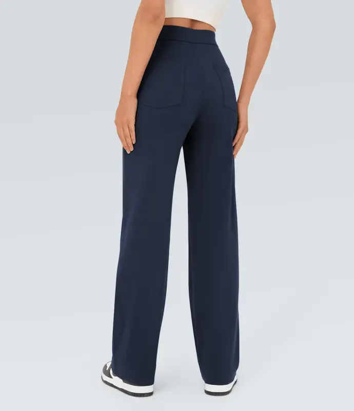 High Waisted Pockets Straight Leg Casual Pants