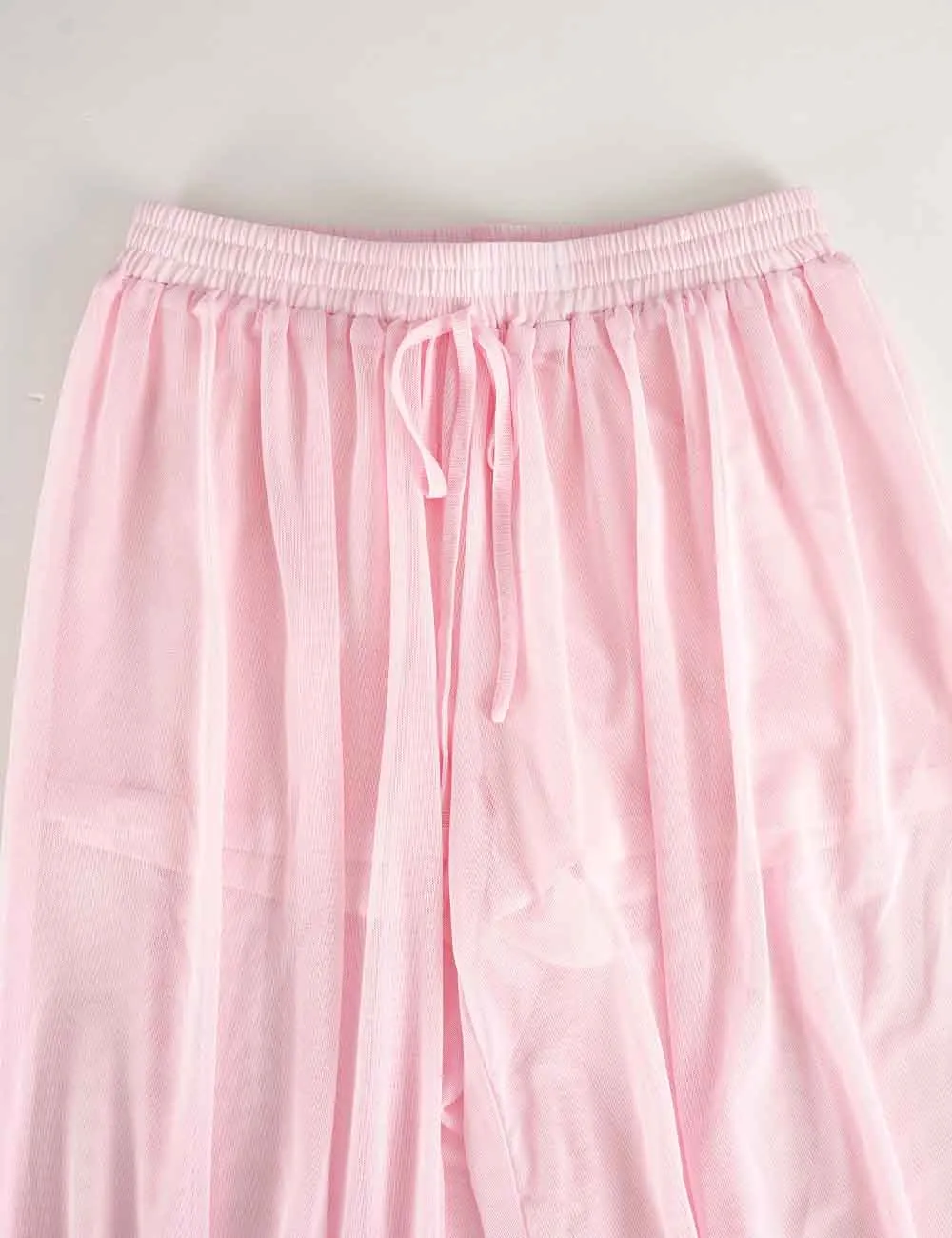 Sheer Lace Trim Bloomer Drawstring Waist Capri Pants