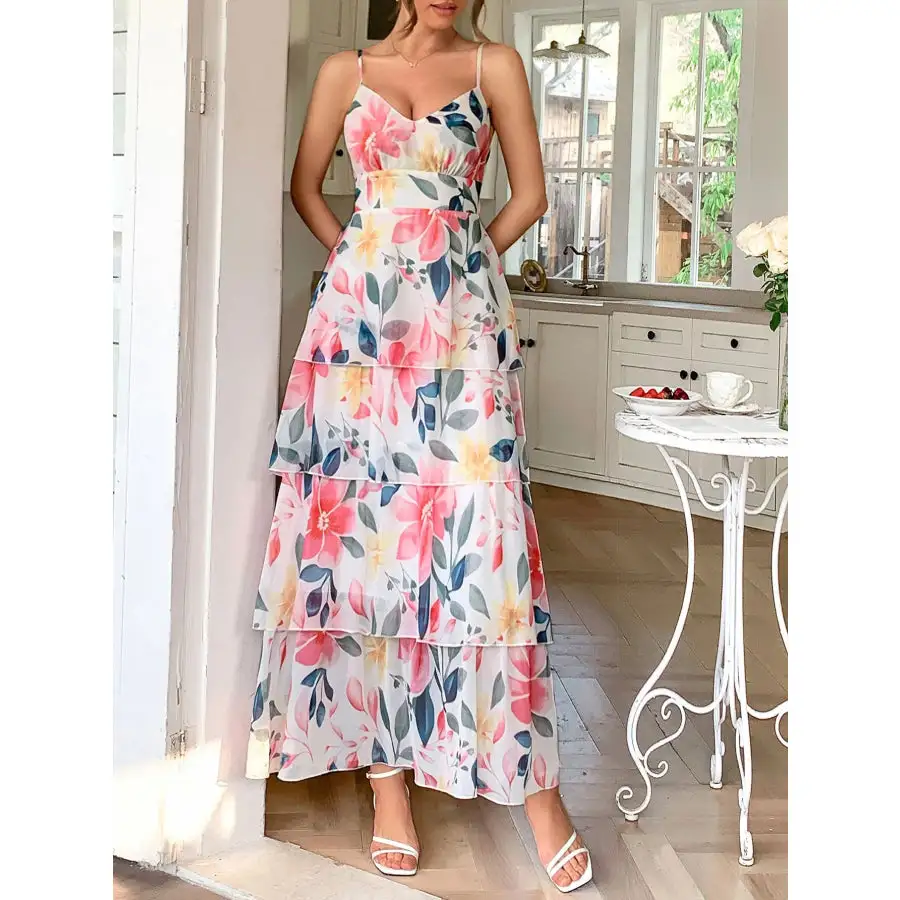 Floral Print Layered Maxi Cami Dress