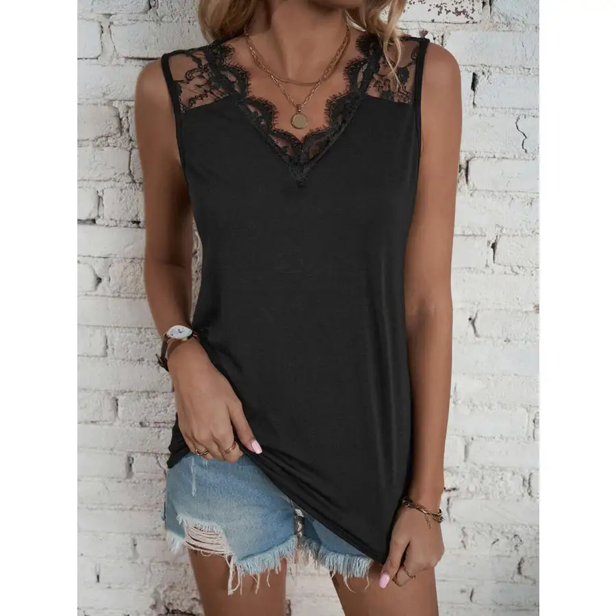 Modern Lace Detail V Neck Tank