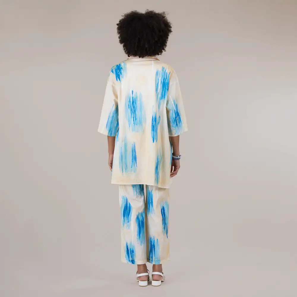 Hand-painted Ocean Brushstrokes Button Up Blouse
