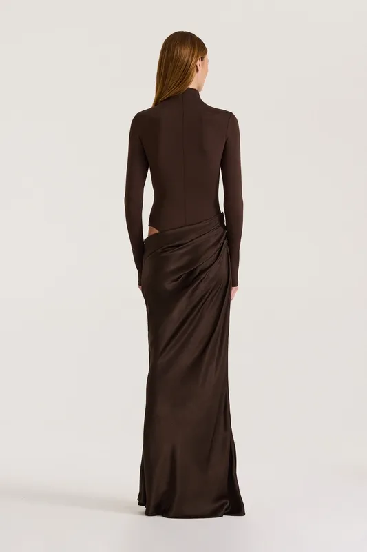 Chocolate Long Sleeve Mock Neck Convertible Dress