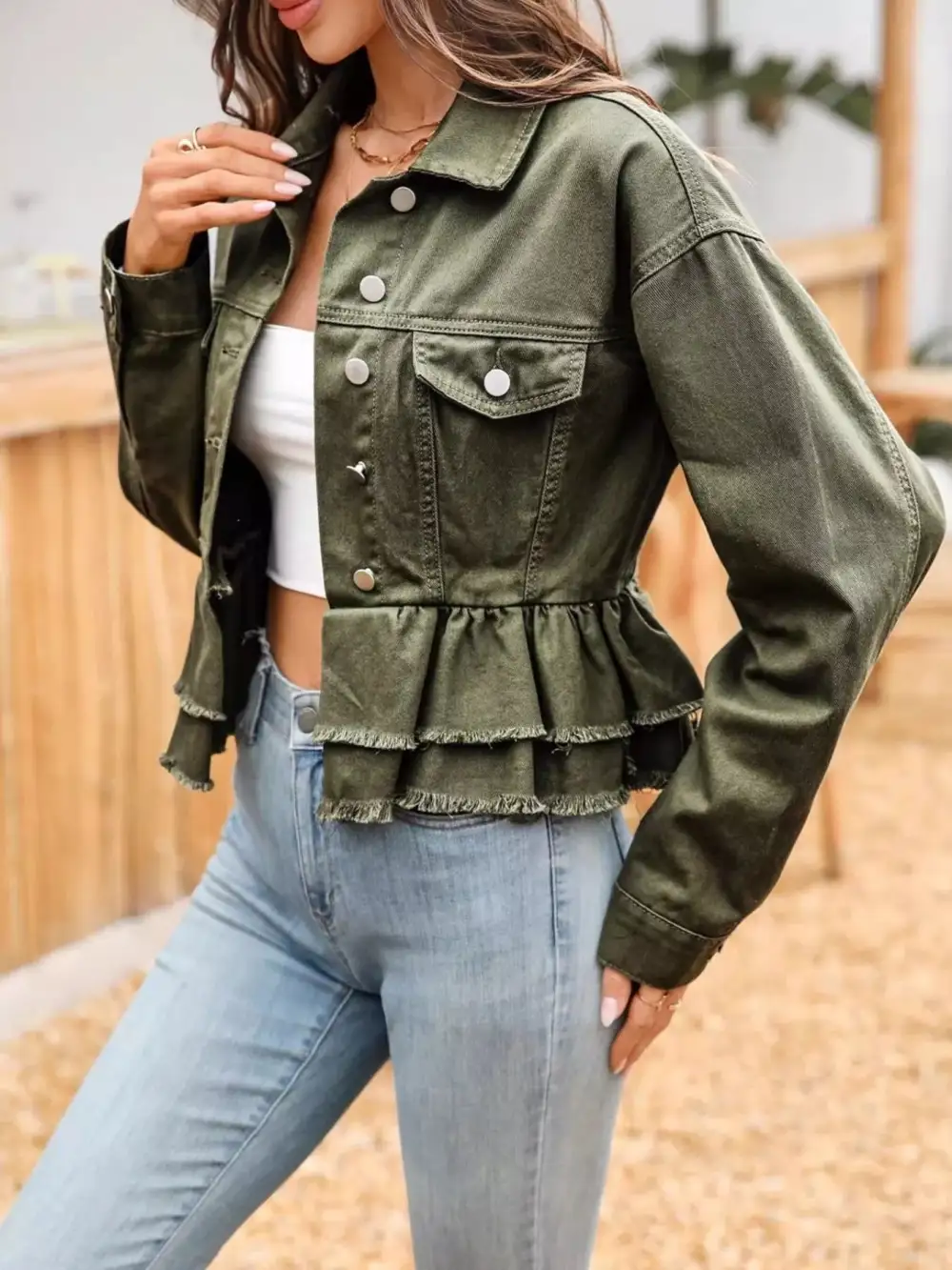 Ruffle Raw Hem Jacket