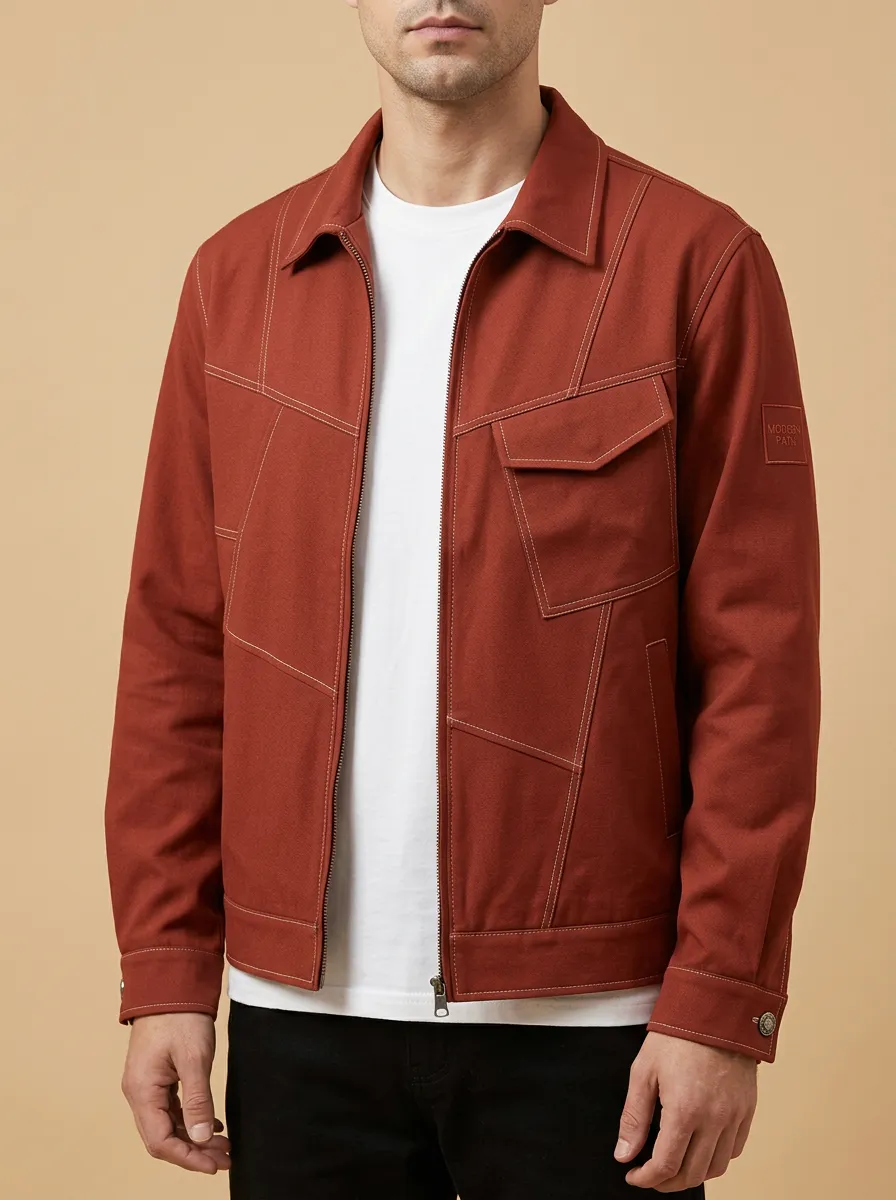 Contrast Stitching Zip Denim Jacket