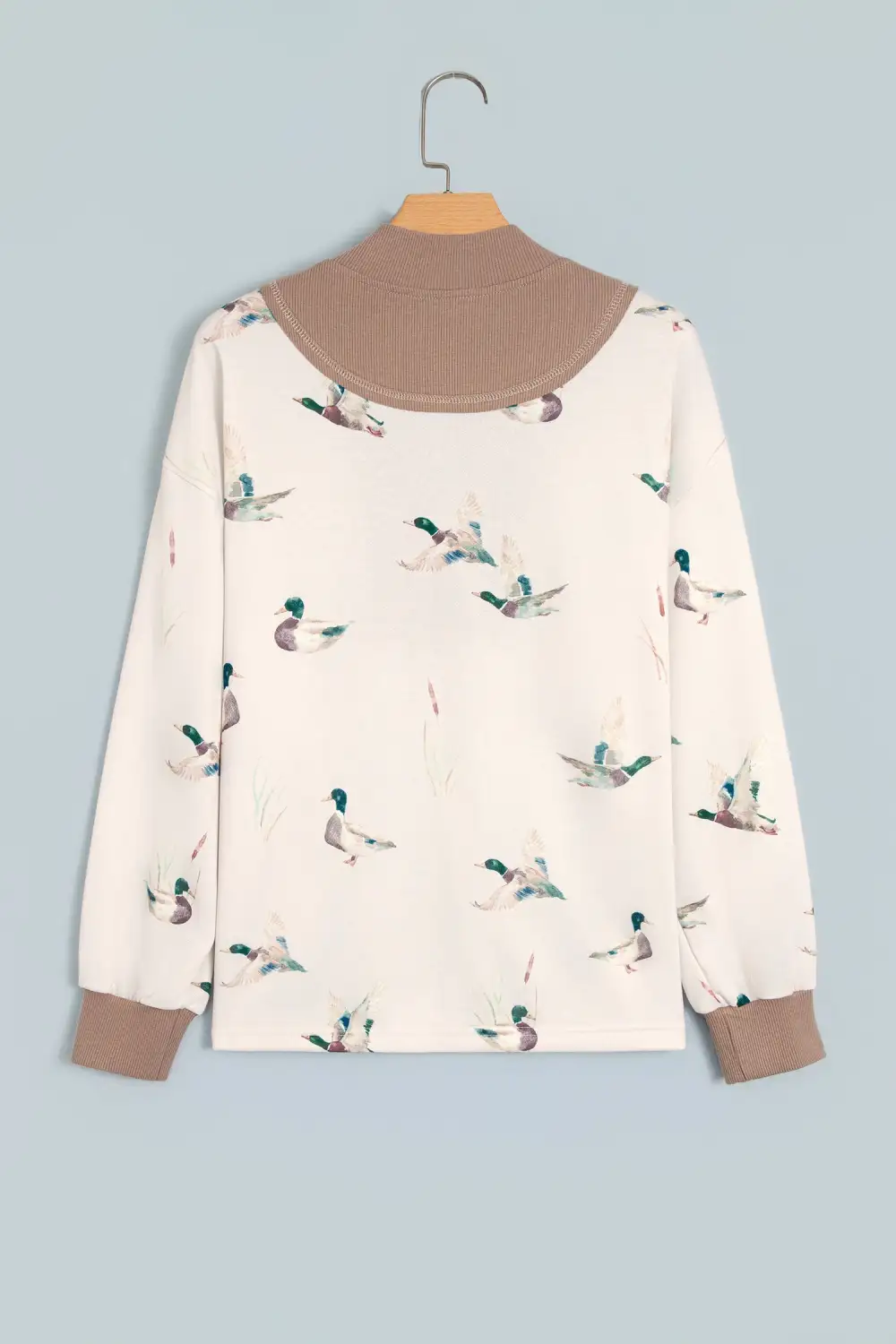 Western Print Zip Neck Ribbed Relaxed Long Sleeve Top