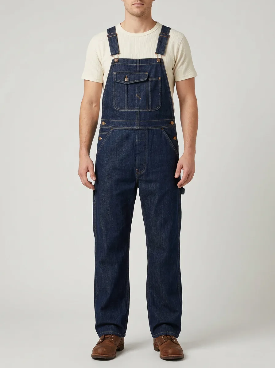 Men's Vintage Style Dark Denim Bib Overalls