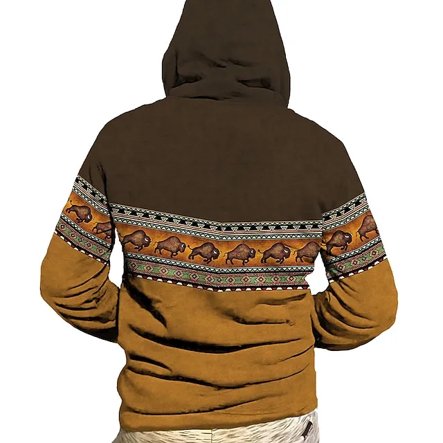 Men's Full Zip Hoodie Jacket Brown Brown 2 Brown 4 Brown 3 Hooded Animal Color Block Graphic Prints Zipper Print Casual Daily Holiday 3D Print Fleece Designer Thin fleece Winter Clothing Apparel