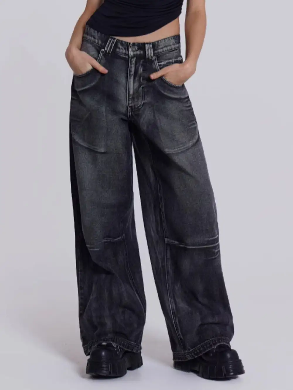 Structured Wide Leg Denim Jeans